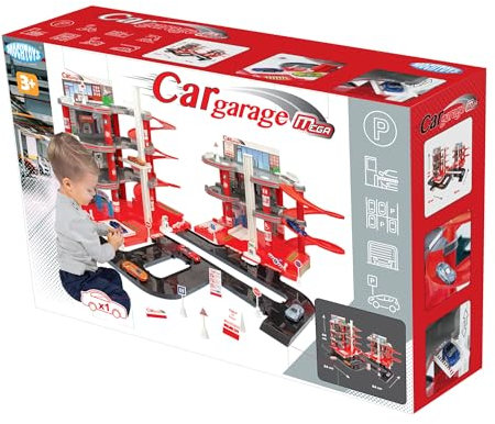 Mochtoys Parkgarage für Kinder - Zweiteilige Parkhaus Set mit Straßensystem, Werkstatt, Bar und Autowaschanlage, Entwickelt Manuelle Fähigkeiten, Für Kleinkinder ab 3 Jahren, Abmessungen: 84x84x44 cm
