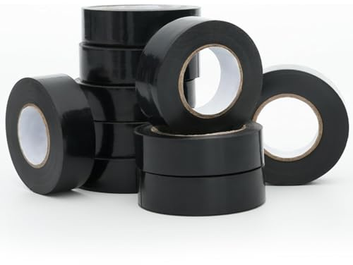 WINSOME Black Electrical Tape 10 Rolls Waterproof Heat Resistant Tape 20m x 19mm - Strong Heavy Duty, Sticky, PVC Electric Insulation Tape for Wires, and Cables | Pack of 10