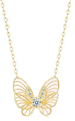 Beydodo Damen Halskette 750 Gold, Kette Anhänger Schmetterling mit Diamant 0.06ct Hochzeit Halskette für Frauen Gold