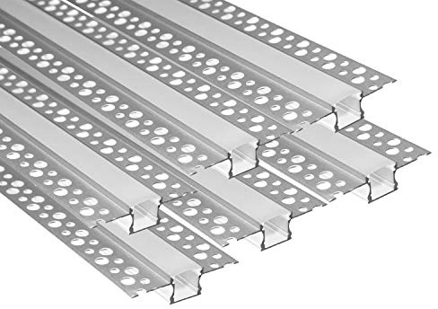 Plaster-in LED Aluminum Channel 6Pack 1m/3.3ft Plaster LED Strip Light Diffuser Profile,Trimless Drywall Aluminum LED Channel Profile with Milky Diffuser Cover End Cap for Wall and Ceiling