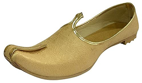 Shoe Bazar Punjabi mojaris Mens Shoes Wedding Khussa for Groom Traditional Indian Footwear Ethnic Authentic peshawari Loafers Gold, 12