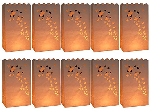 Uposao 10Pcs Candle Bags Candle Lantern Bags, Luminary Paper Lantern Flame Resistant Reusable Butterfly Star Heart Dot and Moon Designed Lantern for Wedding Halloween Party Decor