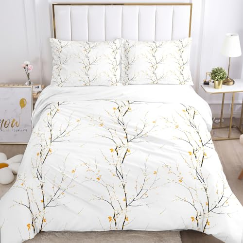 IUNTWEIE Juego de ropa de cama con flores 135x200, diseño botánico de ramas de flores, juego de ropa de cama con cremallera, ropa de cama suave, agradable y transpirable (Flores-2, 135x200cm)