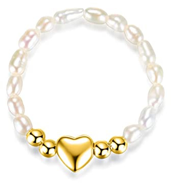 Anillos Elásticos De Cuentas De Corazón De Perlas Irregulares Dulces De Plata De Ley 925 Auténtica para Mujer, Joyería para Fiesta De Boda S925