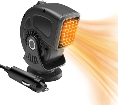 Recitem 12V 150W Tragbar Auto Heizung, 2 in1 schnelle Heizung oder Kühlung Fan, Steckdose Stecker in Zigarettenanzünder, Warmluftgebläse Defogger Scheibenheizung für PKW Wohnwagen LKW (Schwarz)