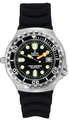 RATIO FreeDiver 2:a generationen helium säker dykarklocka safir kristall kvarts rörelse dyk klocka 1 000 m vattentålig dykarklocka för män