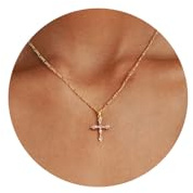 LuckFairy 14K Gold Plated Cross Necklace for Women,Dainty Cross Necklace