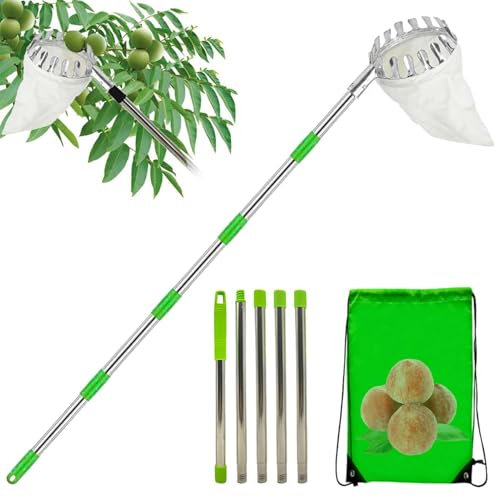 Raccoglitore di Frutta - telescopico, Estensibile | Cestino in Metallo, telescopico Estensibile, Cestino a Testa di Raccoglitore di Frutta per la Raccolta di Frutta Portatile ad Alta