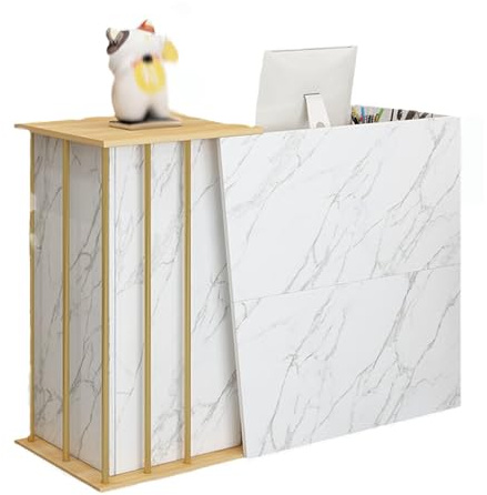 Taifuan Bancone Cassa per Negozio, Banco Reception con Cassetti, Bancone Reception Centro Estetico, Scrivania Salvaspazio 4 Spazio di Archiviazione, Banco(Size:120x40x90cm,Color:Colore Marmo)