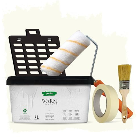 PECTRO Pintura Una Capa 4L (6,3kg) - incluye Rodillo, Rejilla, Brocha y Cinta - Pintura Interior Paredes y Techos Mate, colores cálidos, lavable de gran durabilidad y cubrición