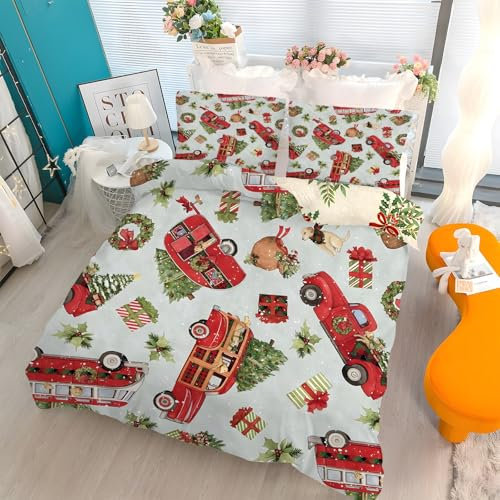 Qiwagu Bettwäsche 135x200 Rotes mechanisches Auto Bettbezug 135x200 cm für Kinder mit Reißverschluss Bettwäsche-Sets 135 x 200 2 Kissenbezug 80x80 cm Mikrofaser Atmungsaktiv SO22