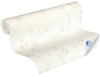 Livingwalls Pre-Pasted Wallpaper DESIGNDROP – 20.9in x 395.7in Romantic Flower Design Wall-Paper in Cream, Purple – Non-Woven Wallpaper with Floral Pattern Made in Germany – 784971