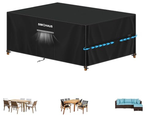 SIMPHAUS Överdrag för trädgårdsmöbler – vattentät skyddshuva för trädgårdsbord, trädgårdsset-överdrag med ventilationsöppningar, 420D Oxford, UV-beständigt, vindtätt, trädgårdsbordsskydd/överdrag för