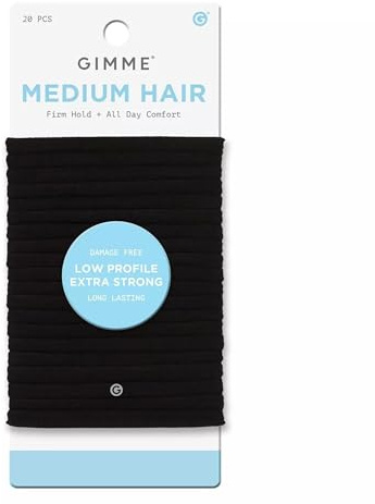 GIMME Beauty Low Profile Hair Bands - Gentle, No-Snag Elastic Ties for Fine & Thick Locks - Non-Slip Seamless Ponytail Holders - Trendy Hair Accessories - Black, 20 Pack