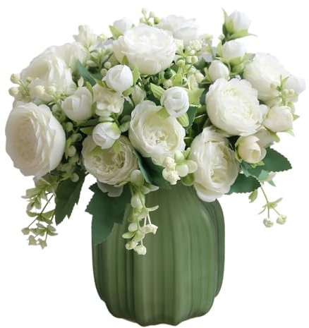Quanfairy 4 Bunches Peony Artificial Flowers Fake Silk Flowers White Faux Peonies Flower Bouquet For Wedding Table Centerpieces Floral Arrangement Home Garden Graves Decor