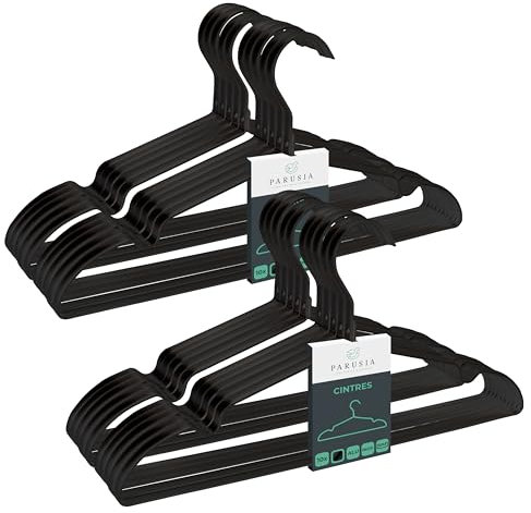 Parusia Kleiderbügel Metall schwarz, 42cm breit, 1cm stark, rostfrei, formstabil, zur platzsparenden Kleideraufbewahrung & Organisation von Kleiderschrank, Kleiderständer, Clothes Hanger (20)