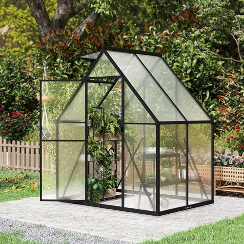 Aufun Premium växthus aluminium, 2,25 m² trädgårdsväxthus med 6 cm bas och 4 mm PC-platta, växthus, tomathus, trädgårdshus, UV-resistent, väderbeständigt för trädgården, 125 x 180 x 195 cm