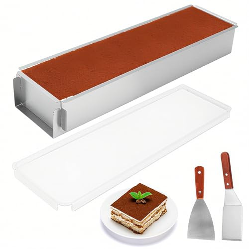 RANJIMA Teglia Rettangolare Regolabile Rettangolare con Coperchio in Acrilico, Stampo per Torte in lega di Alluminio per Preparazione di Torte Toast Pane Torte a Strati per Feste di Compleanno