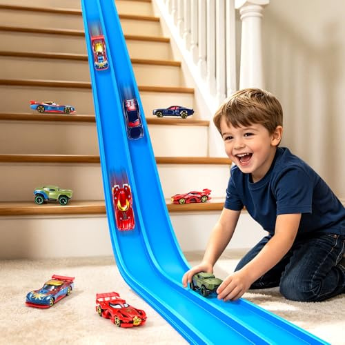 Toyokid Pista Coches Flexible, Juguetes Niños Niña 3 4 5 6 7 8 Años Pista Flexible Coche Enrollable Regalo Niño Niña 3 4 5 6 7 8 Años Carretera Flexible Regalos Cumpleaños Niños Coches para Niños