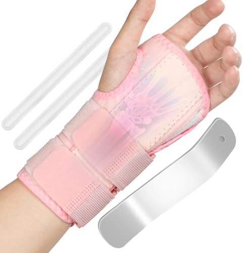 Beugo Orthese Poignet, Attelle Poignet Réglable avec 3 Éclisses Métalliques, Protege Poignets pour Tendinite, Arthrite et Entorses, Gauche(Rose)