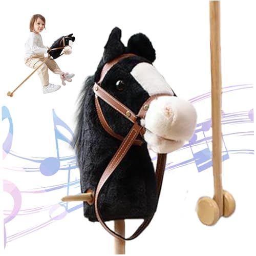 Caballo de Palo con Efectos de Sonido realistas Felpa 39 Alto Caballo de pasatiempo de Halloween con Ruedas y Poste de Madera Mango Antideslizante Juguete para Montar para Regalos de niños (Negro)