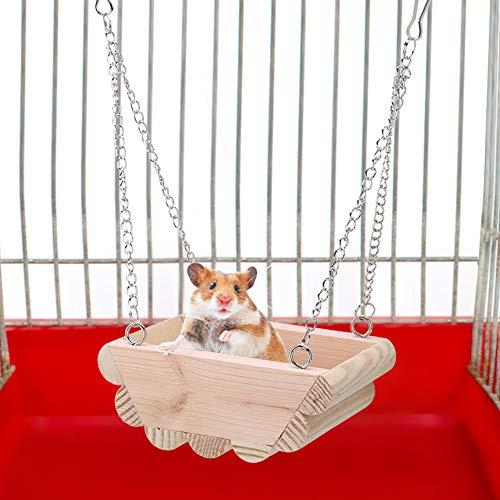 KIMISS Jouet Balançoire pour Hamster avec Chaîne – Balançoire en Bois pour Petits Animaux de Compagnie pour Hamsters et Petits Animaux – Jouet Cage Suspendue