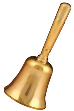 Zerodeko Campanello a Mano in Ottone Retrò, Campana da Festa Multifunzionale Manico Ergonomico, Campanello da Tavolo per Ristoranti, Bar e Uso Didattico