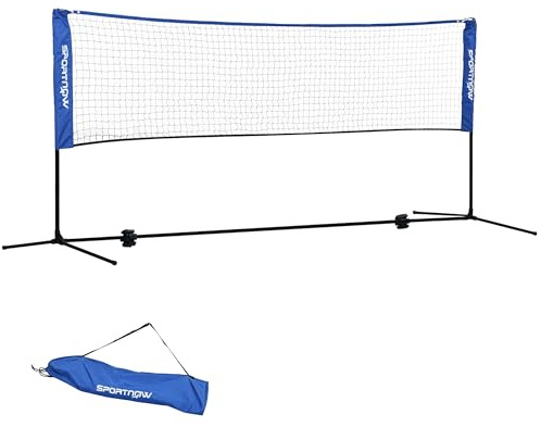 SPORTNOW Red de bádminton, Red portátil para voleibol, pickleball y tenis, altura ajustable de 107 a 155 cm, con bolsa de transporte, marco metálico, negro, azul