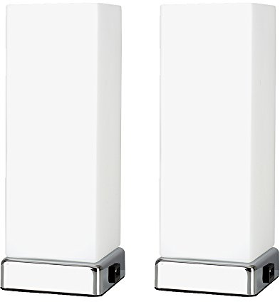 MiniSun | Modern Chrome and White Frosted Glass Touch Table Lamps with USB Charging Port | Table Lamps, Home Décor & Improvement Essential | Set of 2