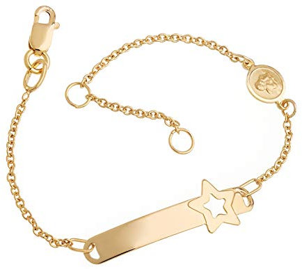 Braccialetto per bambini e neonati, motivo: stella, angelo I I braccialetto per battesimo in oro 375, lunghezza di 12 – 16 cm, con incisione e Oro giallo, cod. 1230