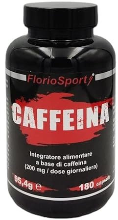 Caffeina Anidra Pura 180 Capsule da 200 mg FlorioSport Integratore Alimentare di Caffeine ad alto dosaggio