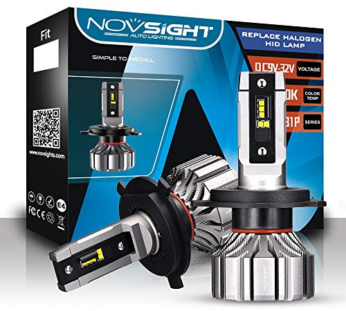 NOVSIGHT H4 LED 360 Regolabile Kit Fari Auto 10000LM 6500K Estremamente Luminoso Faro Bianco per Auto Moto, Lampadine Alogene e Luci Allo Xeno Lampada di Ricambio