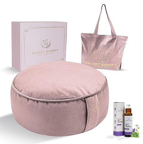Secret Garden Meditationskissen aus Samt Yogakissen zur Erreichung voller Gelassenheit Umweltfreundliches Buchweizenrumpf gefülltes Meditationskissen Yogakissen zum Sitzen auf dem Boden