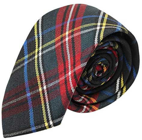 King & Priory Corbata de tartán para niños, color verde oscuro y negro, a cuadros, verde, Talla única