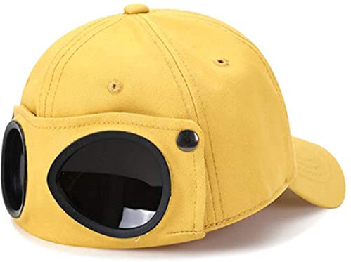 Yixda Unisex Baseball Cap Fliegermütze mit Schutzbrille Hip Hop Sport Snapback Kappe (Gelb)