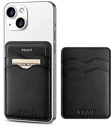 VULKIT Card Holder for Phone Slim Leather Adhesive Card Holders for Men or Women RFID Blocking Credit Card Holder Stick on Smartphone (Black)