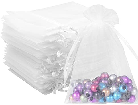 TATAFUN 100 Pezzi Sacchetti Organza 7 x 9 cm, Bianco Trasparente Sacchetti Organza Regalo Sacchetti Portaconfetti Borse Organza Gioielli Sacchetto con Coulisse per Matrimonio Caramella Gioielli