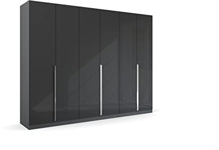 Rauch Möbel Glamour by Quadra Spin Schrank Drehtürenschrank, Grau metallic-Hochglanz Effektgrau, Schwarz, 6-TRG., inkl. 3 Kleiderstangen, 3 Einlegeböden, BxHxT 271x210x54 cm