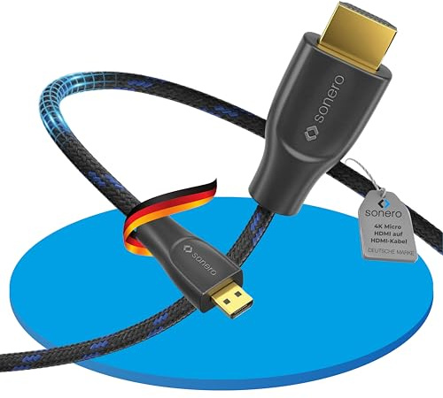 Sonero® 4K Micro HDMI auf HDMI-Kabel, Premium High Speed, 4K 60Hz, Micro HDMI Stecker auf HDMI Stecker, vergoldete Kontakte, zweifache Abschirmung, Baumwollmantel, 1,50m