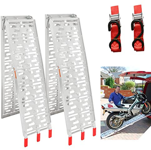 Eulenke 2X Klappbar Auffahrrampe, 340kg* pro Stück, Max 680KG Tragfähigkeit, 226CM Alu Rampe Anhänger Verladerampe, Auto ATV Quad PKW Laderampe Anhängerrampe, Motorradrampe für Motorrad oder Mofa