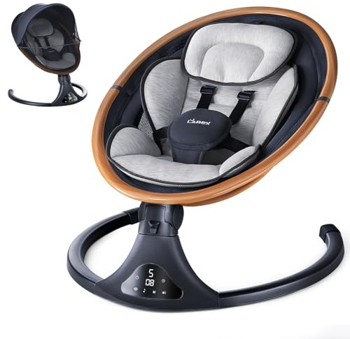 LAREX Baby Swing to Toddler Electric Infant Swing Portable for Newborn Boy Girl, 5 Sway Speeds with Remote Control, 12 Preset Melodies and Bluetooth, 0-6 Months Max 20 Lbs (Gray)