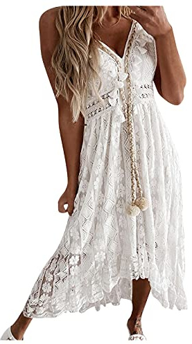 WVONIF Robe D'été Femme Plage en Lin Mi Longue Plissée T-Shirt Robe de Travail Chic et Elegant Chemise Robes Décontractée Couleur Unie Manche Courte Jupe Vêtements Robe Paillette Femme