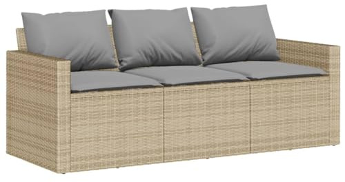 vidaXL Sofá de jardín de 3 plazas con Cojines ratán sintético Beige, sofá de Exterior, sillón de jardín de 3 plazas, sofá de jardín para Cuatro Personas