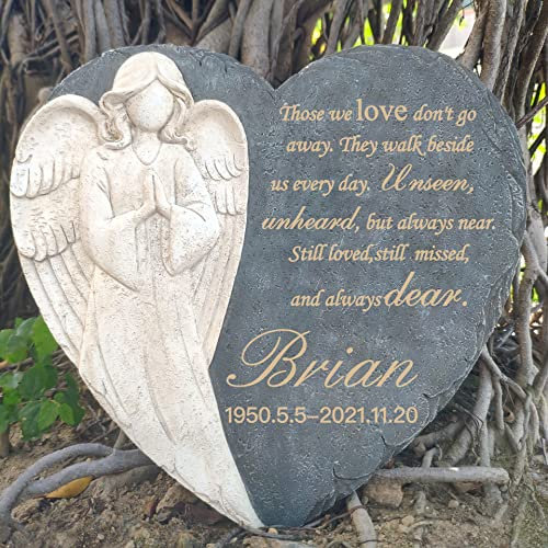 Angel Stones Memorial Garden Stones Grave Stones - Cemetery Stones Memorial Plaques Headstones Grave Markers Engraved with Name, Personalized Memorial Gifts Sympathy Gifts Outdoors(Heart)