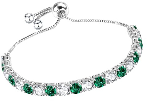 J.Fée Pulseras de plata para mujer, pulsera de tenis 925, pulsera ajustable con 4 mm, blanco, verde, morado, rosa, cristal de ópalo, joyería para mujer, regalo de cumpleaños para madres con caja,