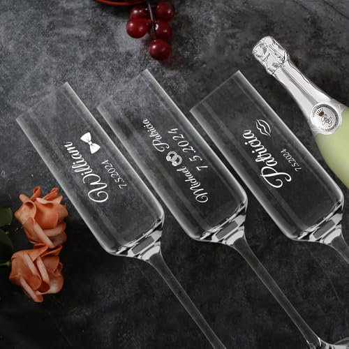 Calice da spumante con incisione personalizzata/nome testo, bicchiere da spumante inciso come regalo di compleanno, anniversario, matrimonio, fidanzamento, Capodanno, Natale, ideale (stile B)