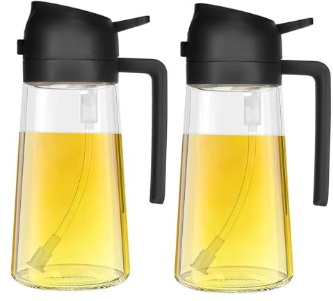 SWEET VIEW 2 in 1 Ölsprüher zum Kochen, 470ml Glasölflaschen/Olivenöl Sprühflasche für Salat, Grillen und Heißluftfritteuse (Schwarz, Schwarz)