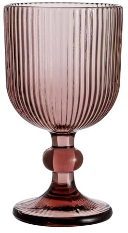 Baroni Home Set 6 pz di Calici in Vetro Colorati e Decorati con Righe in Rilievo 20 CL, Calici Eleganti Lavabili in Lavastoviglie, 8x8x14,5 cm, Rosa