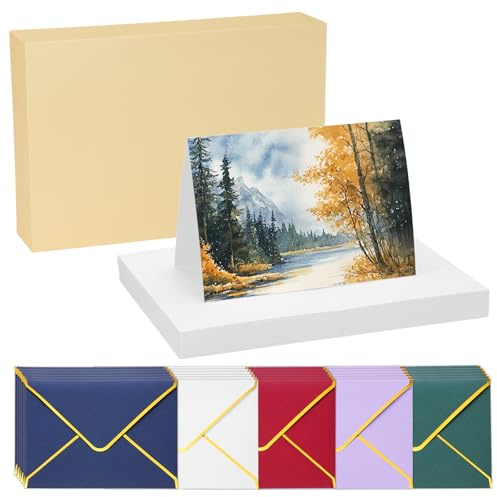 PATIKIL 40 Sets Pure Cotton Watercolor Cards 140lb/300 GSM Postcards with Multicolor Envelopes for Art Painting Creative Thank Notes, 5x7 Inch Foldable Size(Yellow Box)