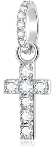 Sparkling Cross Charm for Pandora Charm Bracelets - 925 Sterling Silver Necklace Pendants, Cross Dangle with Clear White Cubic Zirconia Stones, Birthday Gift Women/Men/Girls/Boys.